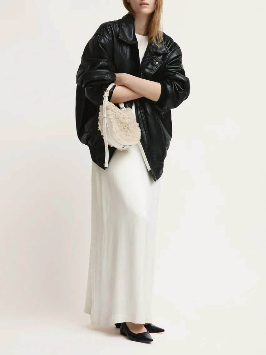 Silea Vanilla/Linen Shearling/Leather Mini hobo bag