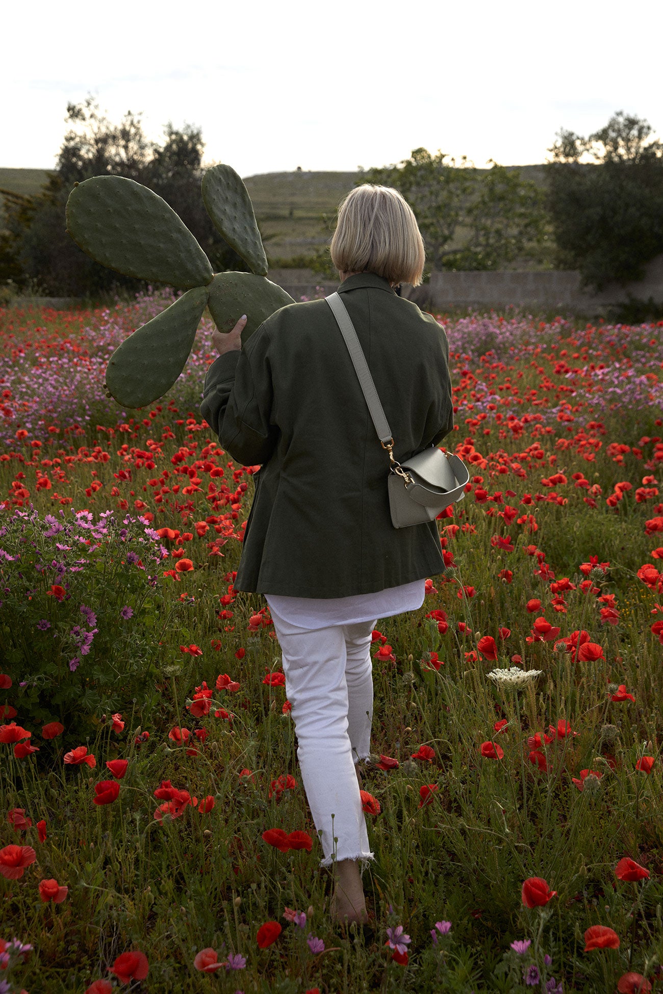 Walking in flower field